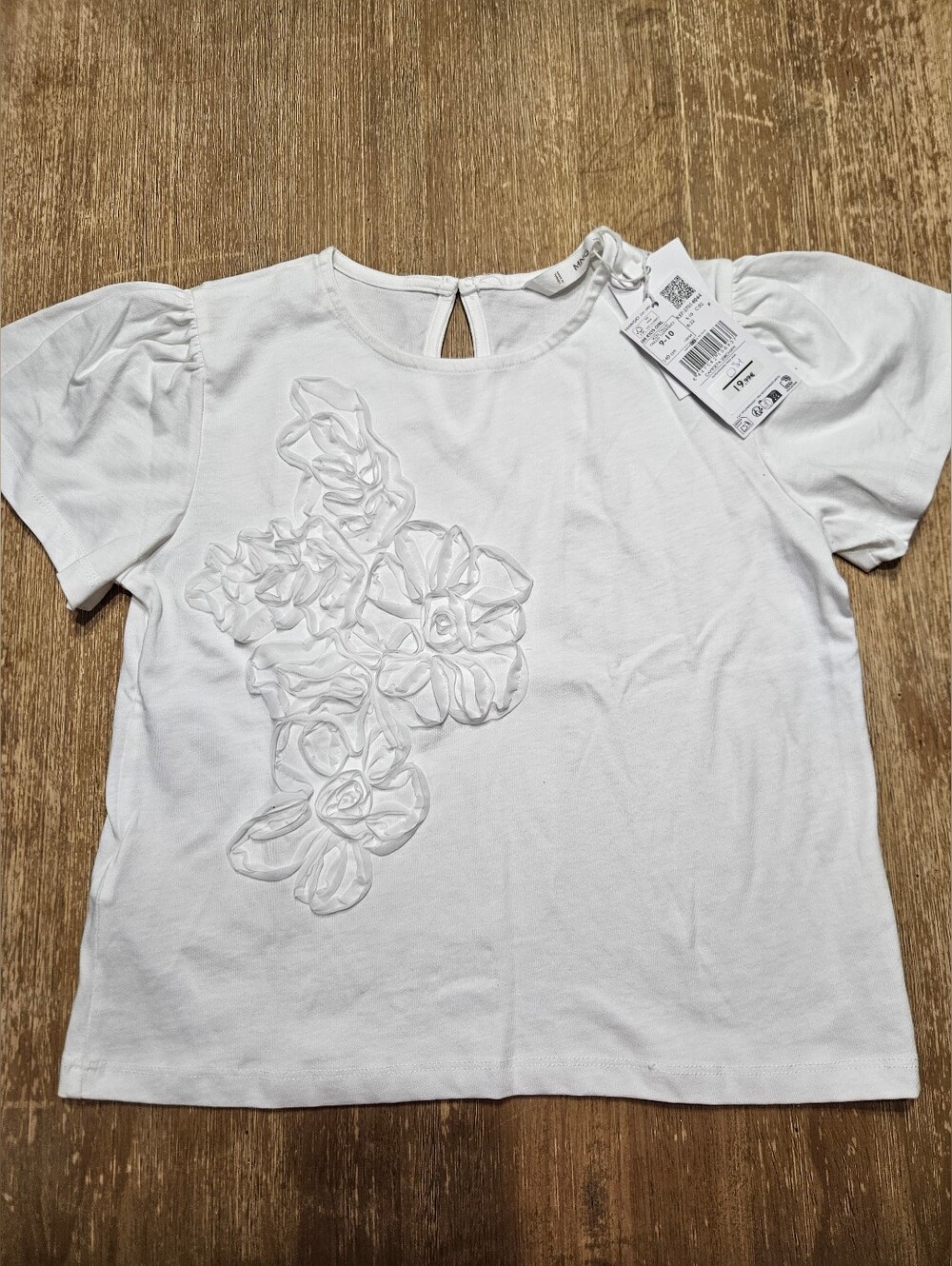White Floral Applique T-shirt Size 9-10 GIRLS